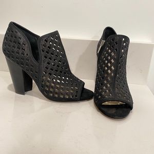 VINCE CAMUTO Katnina Perforated Leather Bootie high heels Black leather